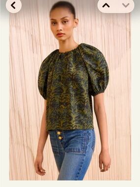 ULLA JOHNSON Talie Silk Short Sleeve Top (00)